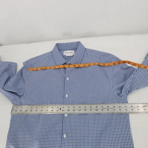 Ministry Of Supply Shirt Mens Large Blue Check Slim Fit Recycled poly Button Up - Picture 12 of 12